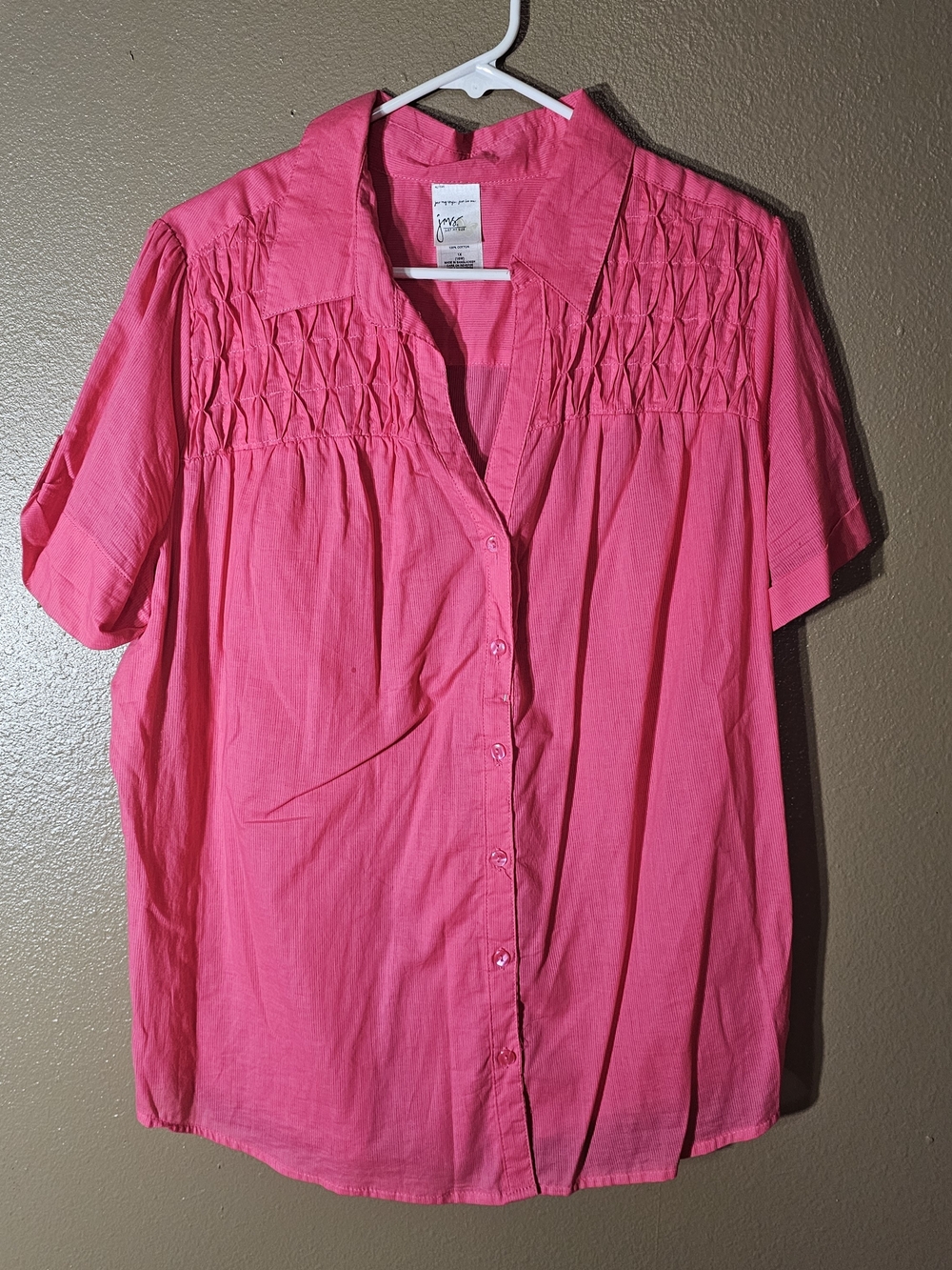 Just My Size Hot Pink Short-Sleeve Button-Down Top